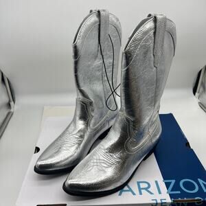 Arizona Jean Co Womens Western Heel Booties Maybrook Silver Boots Size 7.5M